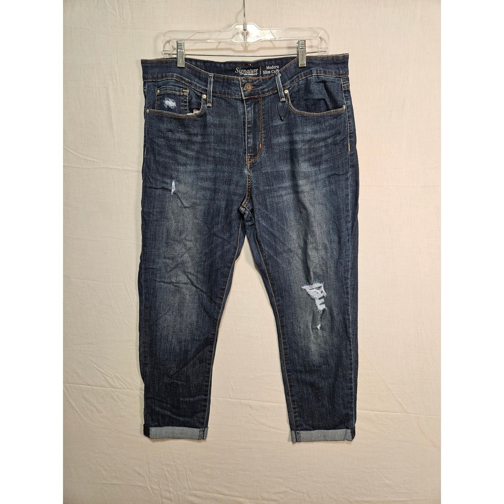 Signature by Levi Strauss & Co Modern Slim Cuff Jeans Dark Wash Distress 16 W33
